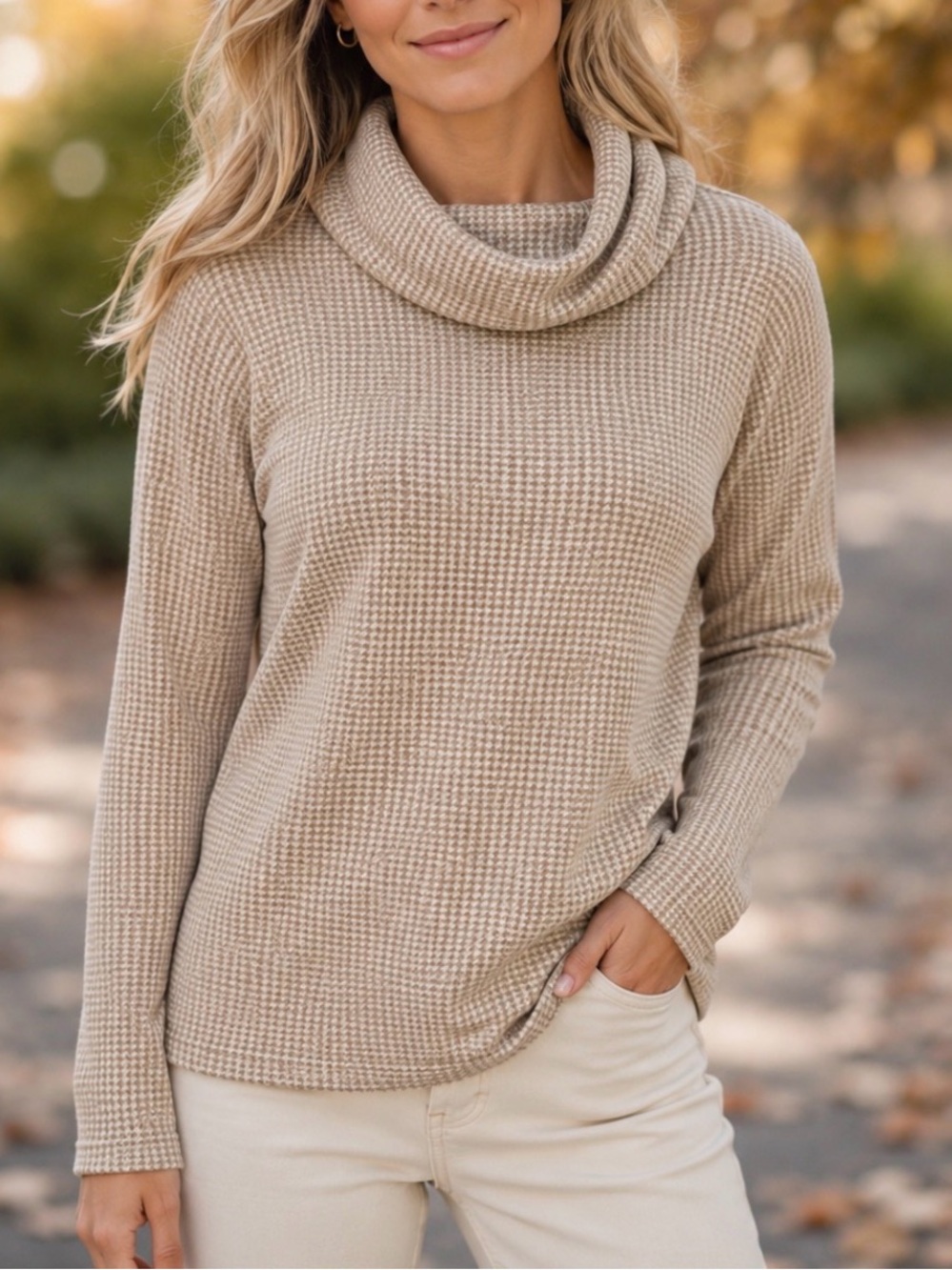 J.Crew Factory Houndstooth Cowl Neck Pullover Sweater Top Size Medium NWT